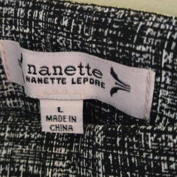 Nanette Lepore NWT Pull on Textured Slim Leg Pants Black Ivory Gold Size L - Picture 8 of 10